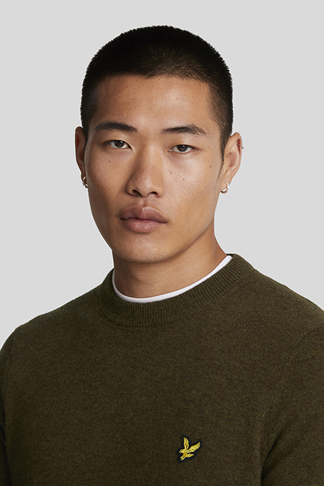 LAMBSWOOL BLEND CREW NECK JUMPER OLIVE MARL 5