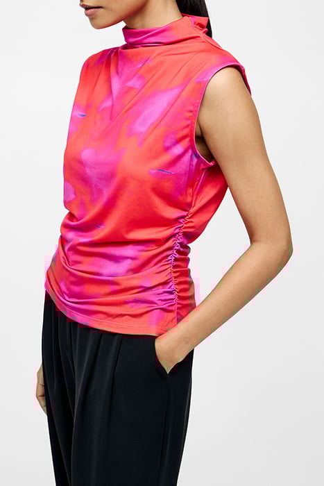 CHRISTY RUCHED SLEEVELESS TOP RASPBERRY SORBET MLT 4