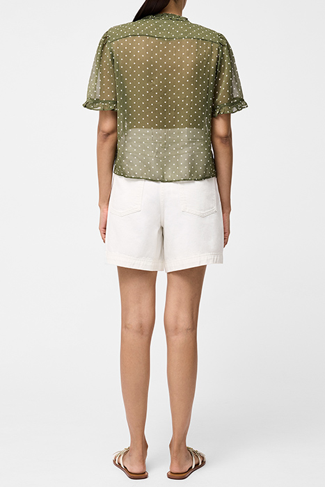POLKA DOT SHORT SLEEVE RUFFLE TOP SZ18 KHAKI/SUMMER 3