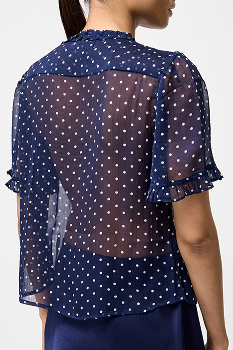 POLKA DOT SHORT SLEEVE RUFFLE TOP SZ18 MIDNIGHT/SUMMER 2
