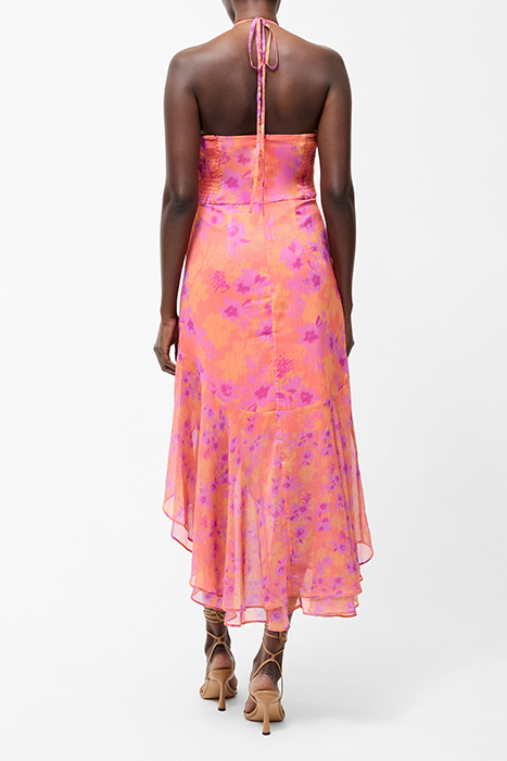 ARLA RUFFLE HALTERNECK DRESS SZ18 CORAL MULTI 2