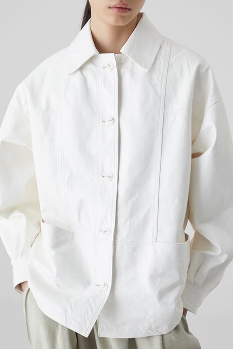 WHITE LEATHER JACKET WITH SEAMING DETAILS 4