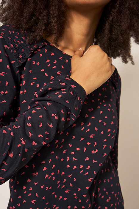 ANA SMOCK SHOULDER TOP BLACK PRINT 6