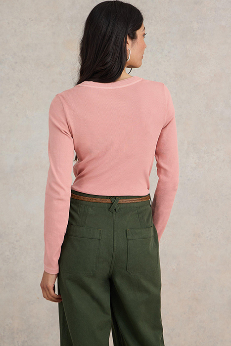 SADIE LONG SLEEVE RIB TEE DUSTY PINK 2