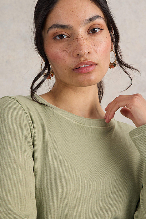 SADIE LONG SLEEVE RIB TEE KHAKI GREEN 5