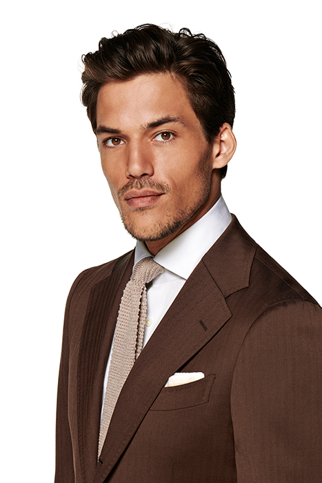 DARK BROWN HERRINGBONE TAILORED FIT HAVANA SUIT 9