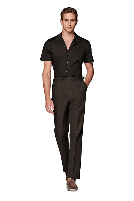 DARK BROWN CAMP COLLAR EXTRA SLIM FIT SHIRT 3