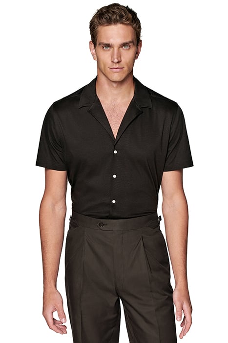 DARK BROWN CAMP COLLAR EXTRA SLIM FIT SHIRT 1