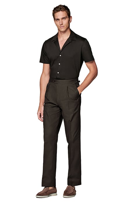 DARK BROWN CAMP COLLAR EXTRA SLIM FIT SHIRT 5