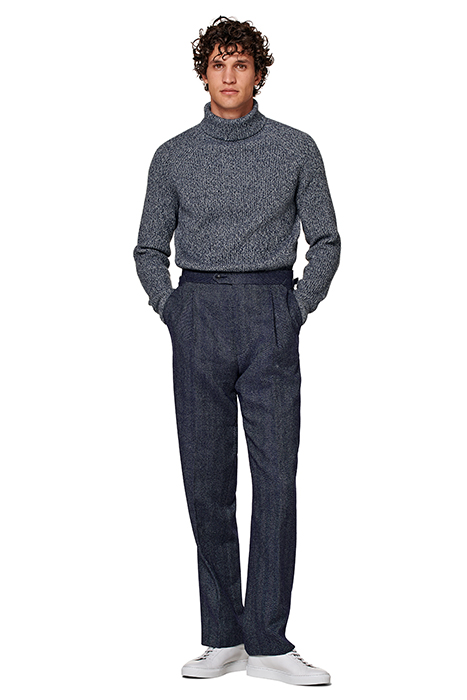 NAVY HERRINGBONE WIDE LEG STRAIGHT TROUSERS 5