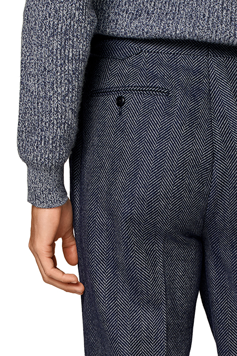 NAVY HERRINGBONE WIDE LEG STRAIGHT TROUSERS 7