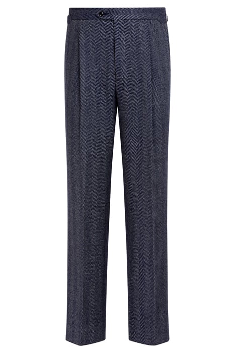 NAVY HERRINGBONE WIDE LEG STRAIGHT TROUSERS 4