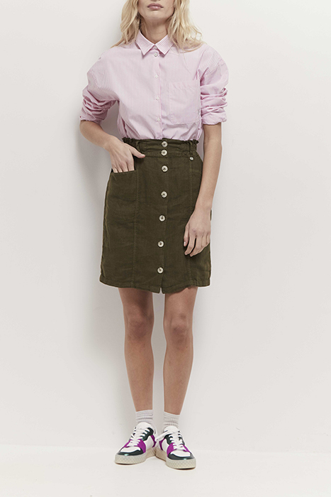 JETTY - BUTTONED KHAKI LINEN SKIRT 3
