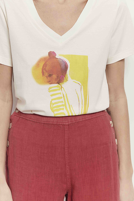 MIRA - PALM TREE SILK-SCREEN PRINTED ECRU ORGANIC COTTON T-S 3