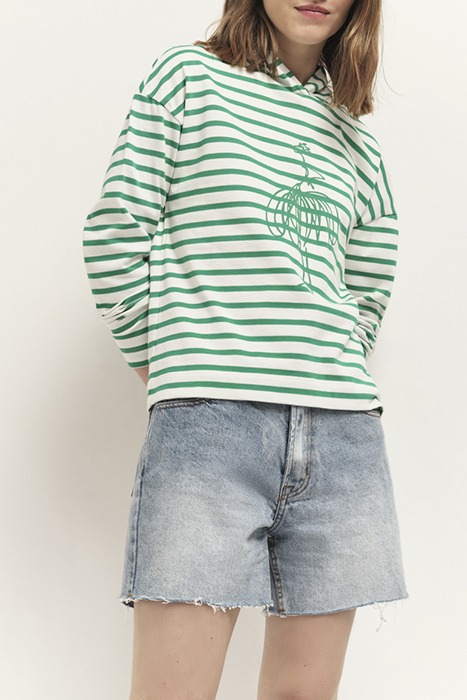 MELKI - ECRU T-SHIRT WITH GREEN GRASS STRIPES AND DANCER SCR 2