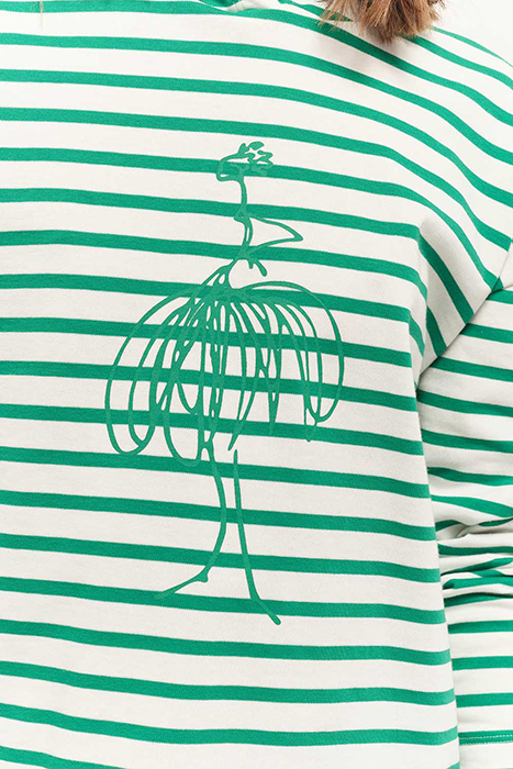 MELKI - ECRU T-SHIRT WITH GREEN GRASS STRIPES AND DANCER SCR 6
