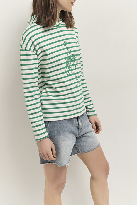 MELKI - ECRU T-SHIRT WITH GREEN GRASS STRIPES AND DANCER SCR 3