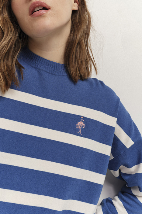 TIANA - SWEATER SANTORIN BLUE KNIT WITH STRIPES MOTIF EMBROI 3