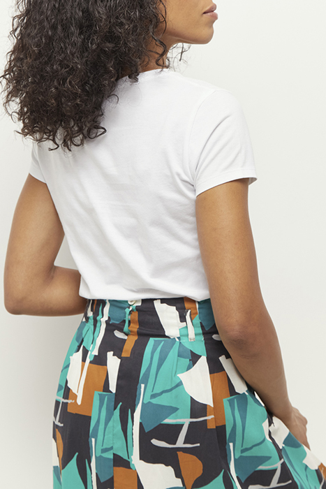 JUNE - LONG GREEN GRASS SKIRT WITH ARTY ABSTRACTION PRINT 4