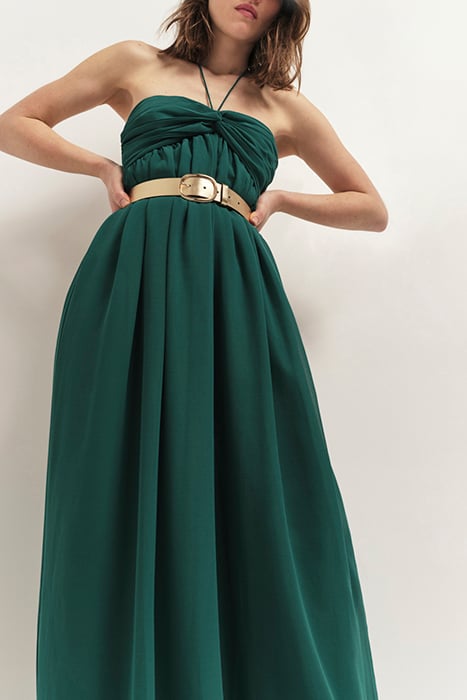 RHODES - LONG STRAPLESS RECYCLED JUNGLE GREEN DRESS WITH PLE 4