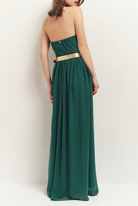 RHODES - LONG STRAPLESS RECYCLED JUNGLE GREEN DRESS WITH PLE 3
