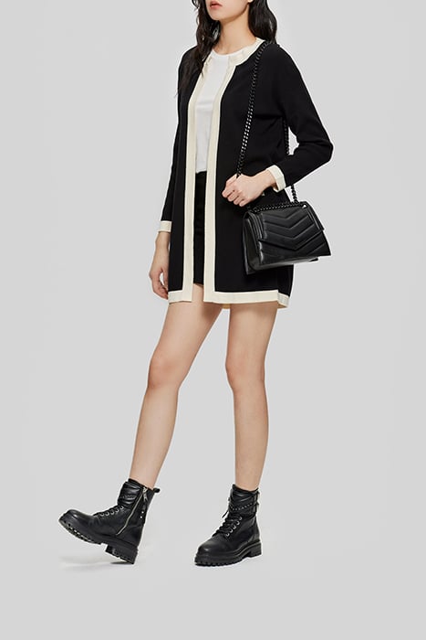 BLACK KNIT MID-LENGTH CARDIGAN WITH ECRU EDGES 3