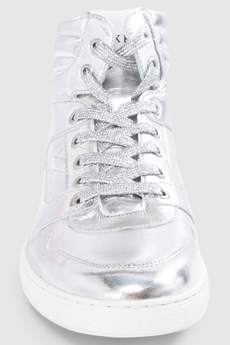 SILVER METALLIC LEATHER HIGH-TOP TRAINERS 2
