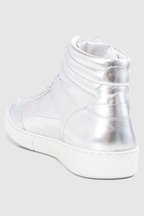 SILVER METALLIC LEATHER HIGH-TOP TRAINERS 3