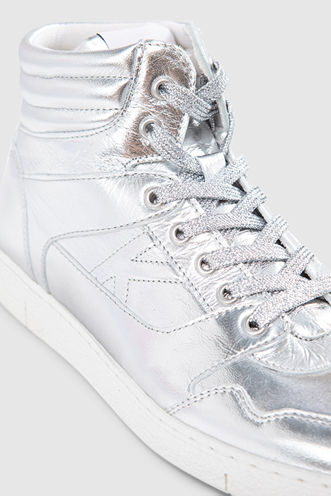 SILVER METALLIC LEATHER HIGH-TOP TRAINERS 5