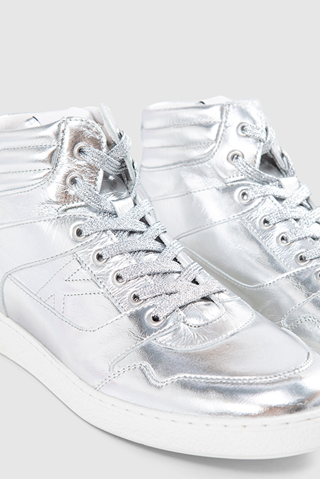 SILVER METALLIC LEATHER HIGH-TOP TRAINERS 4