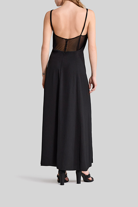 BLACK RECYCLED LONG DRESS, MESH BACK DETAIL 2