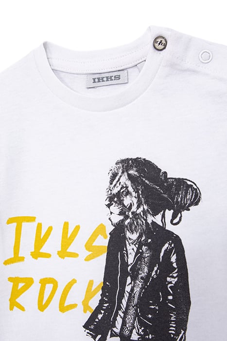 BABY BOYS’ WHITE T-SHIRT WITH LION HEAD GUITARIST IMAGE 3