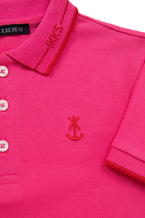 BOYS’ PINK COTTON POLO SHIRT, RED STRIPED RIBBING 4