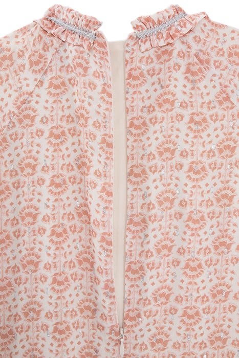 GIRLS’ ECRU DRESS, FLOWERY PRINT WITH SILVER THREADS 3