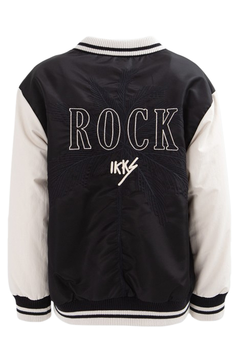 BOYS’ BLACK VARSITY JACKET, ECRU SLEEVES, EMBROIDERED BACK 2