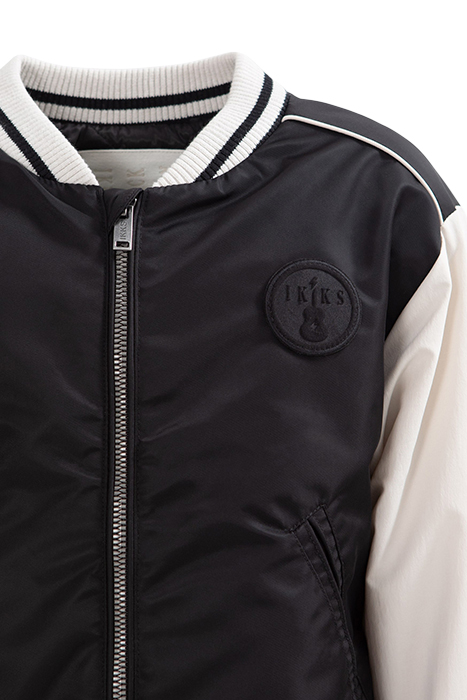 BOYS’ BLACK VARSITY JACKET, ECRU SLEEVES, EMBROIDERED BACK 3