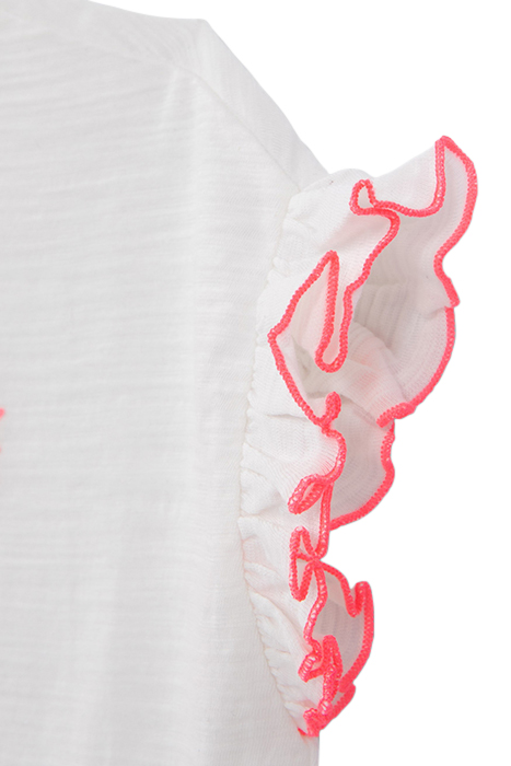 GIRLS’ WHITE ORGANIC COTTON T-SHIRT, NEON PINK BIRD IMAGE 4