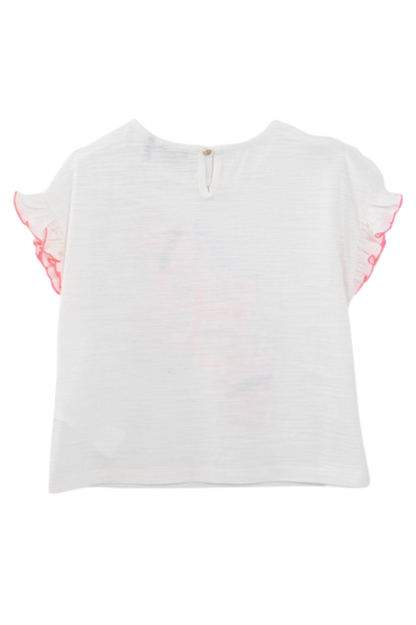GIRLS’ WHITE ORGANIC COTTON T-SHIRT, NEON PINK BIRD IMAGE 2