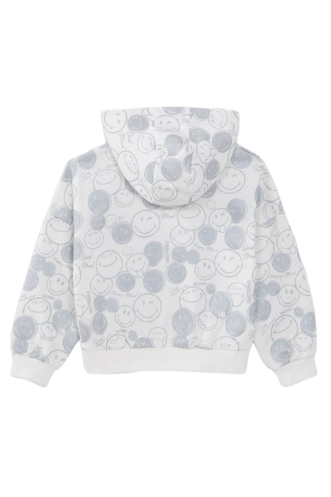 GIRLS’ WHITE HOODIE WITH SILVER ALL-OVER SMILEYWORLD PRINT 2