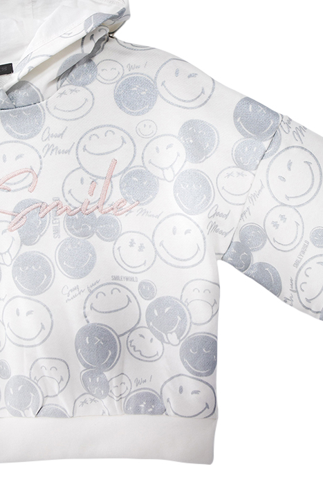 GIRLS’ WHITE HOODIE WITH SILVER ALL-OVER SMILEYWORLD PRINT 5