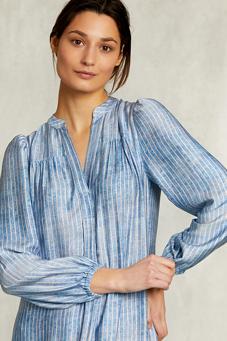 BLUE LONG RUFFLED TIE-DYE DRESS BLUE 3