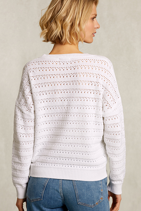 WHITE AJOUR V-NECK SWEATER WHITE 2