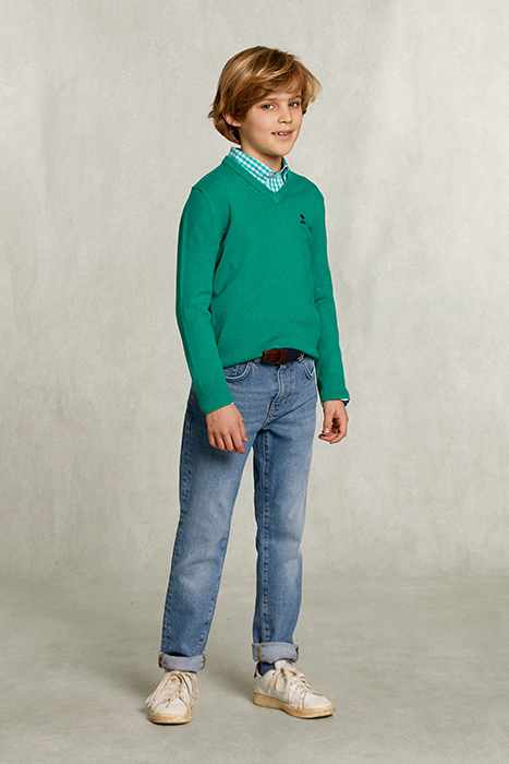 NORMAL FIT BASIC V-NECK PULLOVER GREEN TWIST MIX GREEN 3