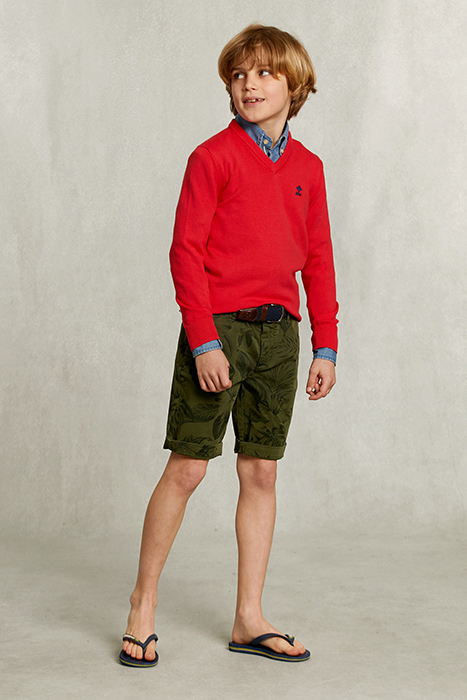 NORMAL FIT BASIC V-NECK PULLOVER POMEGRANATE MIX PINK 3