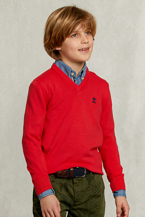 NORMAL FIT BASIC V-NECK PULLOVER POMEGRANATE MIX PINK 1