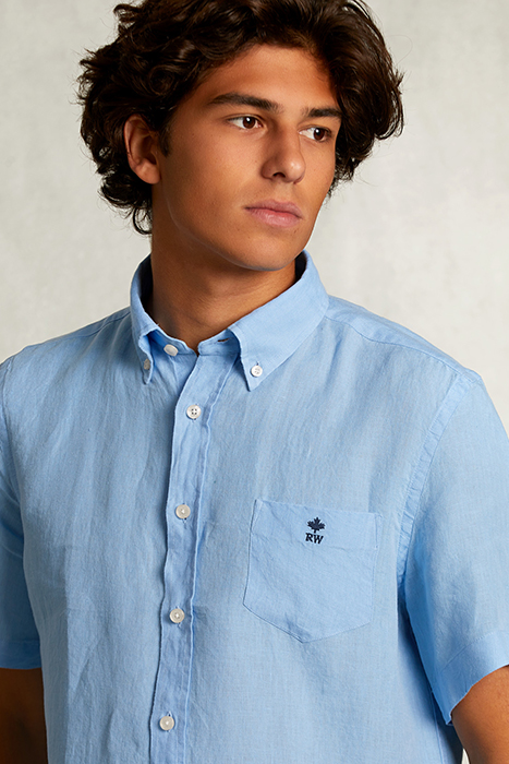 CUSTOM FIT LINEN SHIRT SHORT SLEEVES BAY BLUE BLUE 4