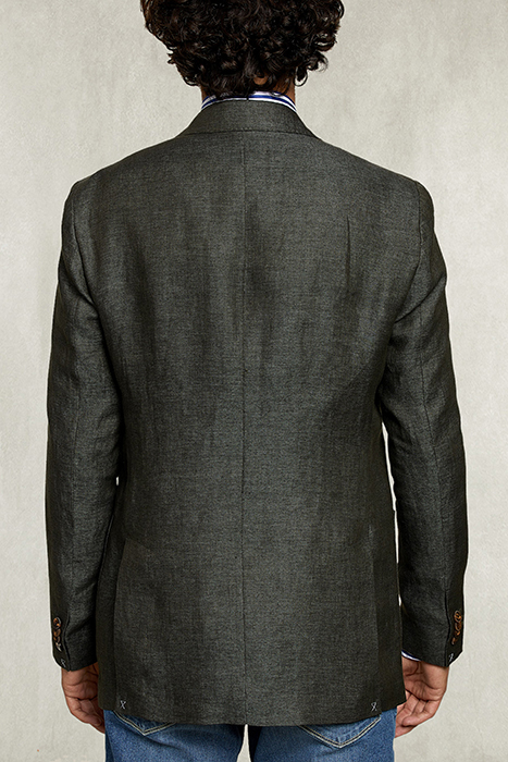 LINEN BLAZER APPLIED POCKETS KHAKI BLUE 2