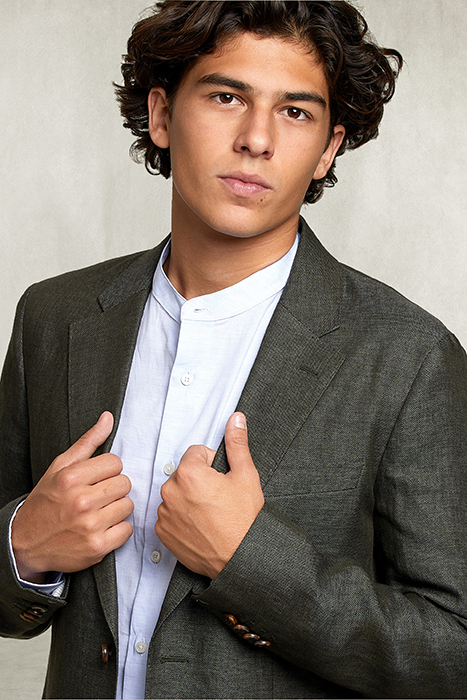 LINEN BLAZER APPLIED POCKETS KHAKI BLUE 3