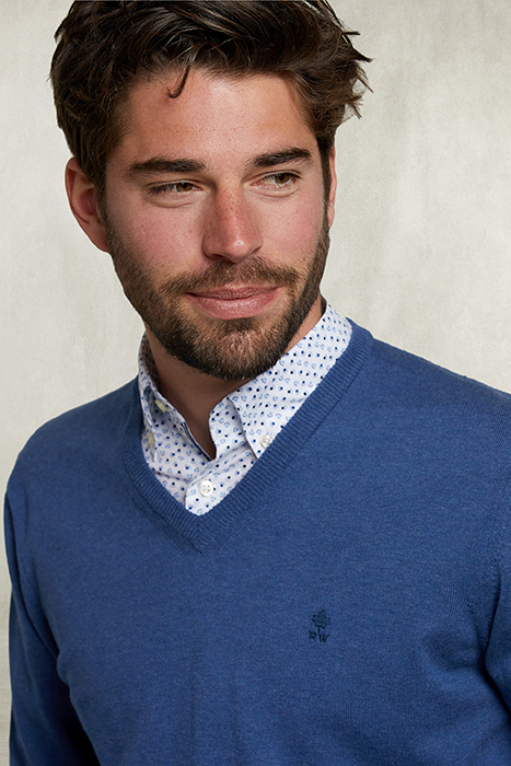 BASIC V-NECK PULLOVER DEEP BLUE MIX BLUE 3