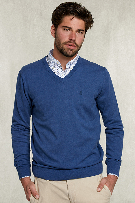 BASIC V-NECK PULLOVER DEEP BLUE MIX BLUE 1